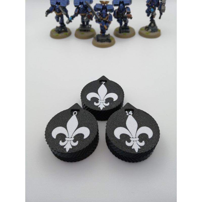 3 mini counters (0–14 lives/wounds), compatible with Warhammer Adepta Sororitas