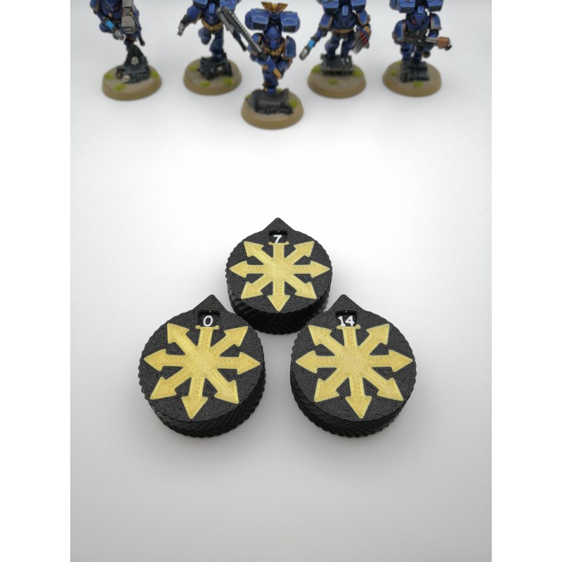 3 mini contatori da 0 a 14 punti vita/ferite, compatibili con Warhammer Chaos