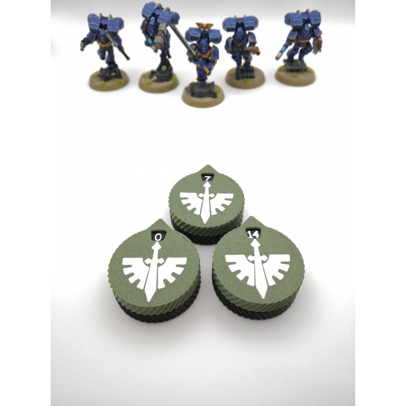 3 mini-tellers van 0 tot 14 levens/verwondingen, compatibel met Warhammer Dark Angels