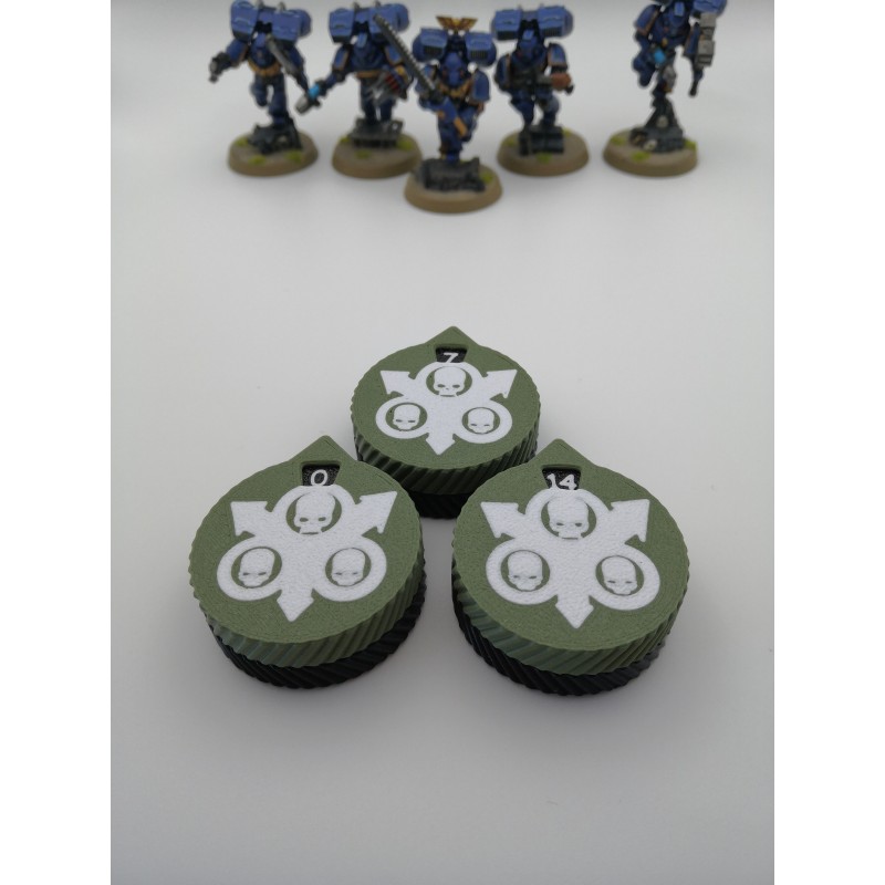 3 mini counters (0–14 lives/wounds), compatible with Warhammer Death Guard