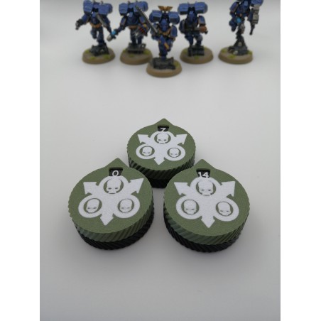 3 Mini-Zähler (0 bis 14 Leben/Verletzungen), kompatibel mit Warhammer Death Guard
