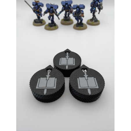 3 mini compteurs 0 à 14 vie / blessure compatible Warhammer Grey knight