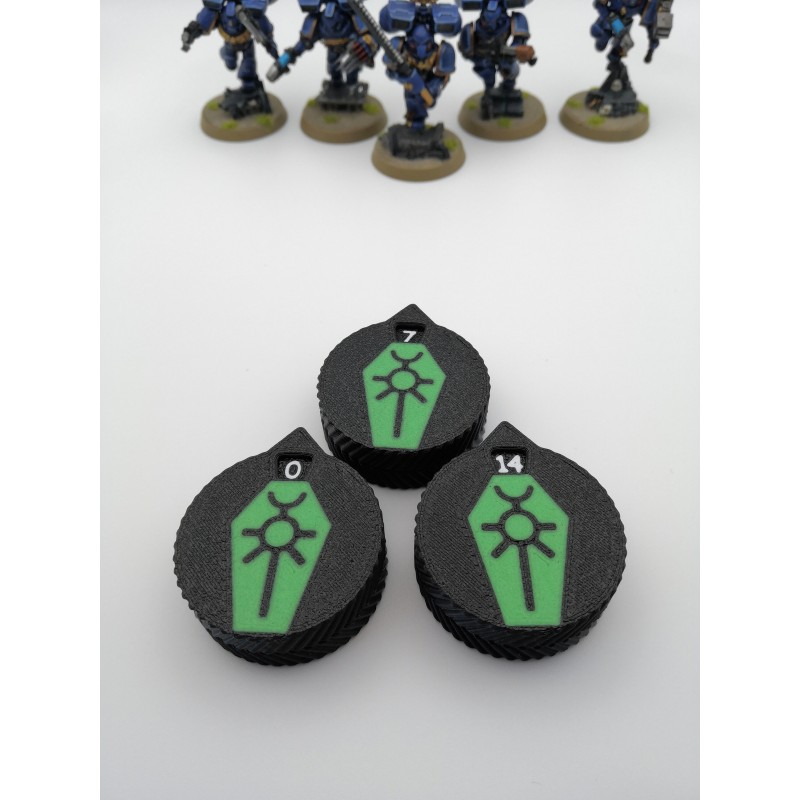 3 minicontadores de 0 a 14 vidas/heridas, compatibles con Warhammer Necron