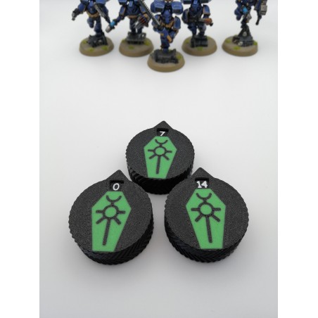 3 minicontadores de 0 a 14 vidas/heridas, compatibles con Warhammer Necron