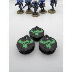 3 mini counters (0–14 lives/wounds), compatible with Warhammer Orks