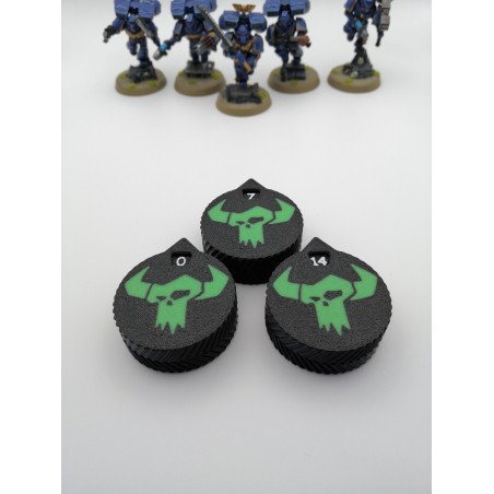 3 mini compteurs 0 à 14 vie / blessure compatible Warhammer Orks